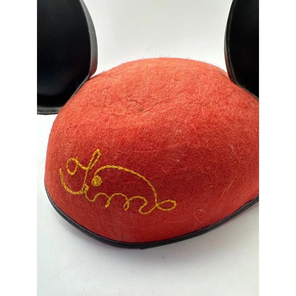 Vintage Disneyland Mickey Mouse Wool Hat with Black Ears Red Embroidered